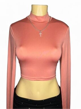 Y2k pink turtle neck long sleeve w open back